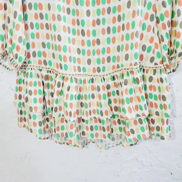 5x25 Skemo dotted mini fringe long sleeve open back ruffle dress size medium - Picture 8 of 14